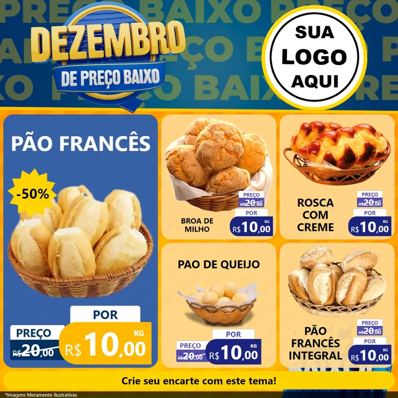 Modelo de Rede Social para Feed Facebook com o tema Dezembro de Preço Baixo para Padaria