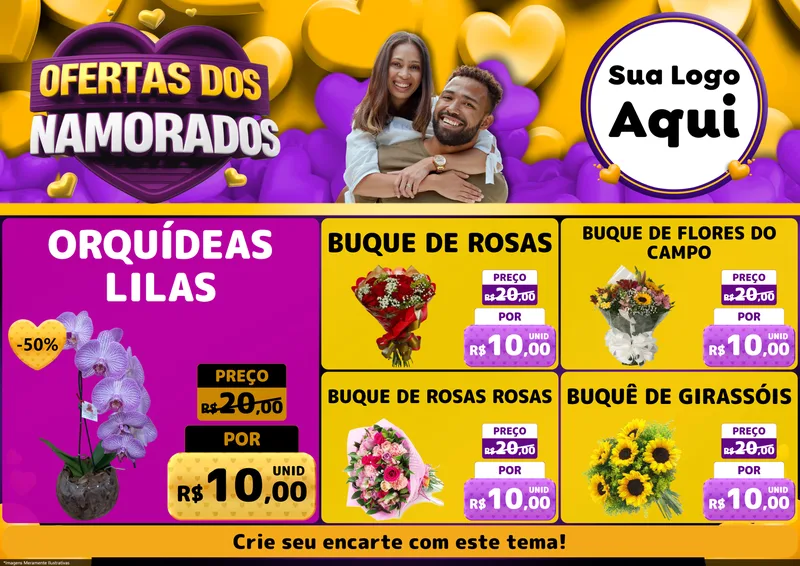 Modelo de Encarte para Encarte A4 Horizontal com o tema Oferta Dos Namorados para Floricultura e jardim
