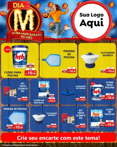 Modelo de Rede Social para Feed Instagram com o tema Dia M - O Dia Mais Barato Do Mês para Produtos para Piscina