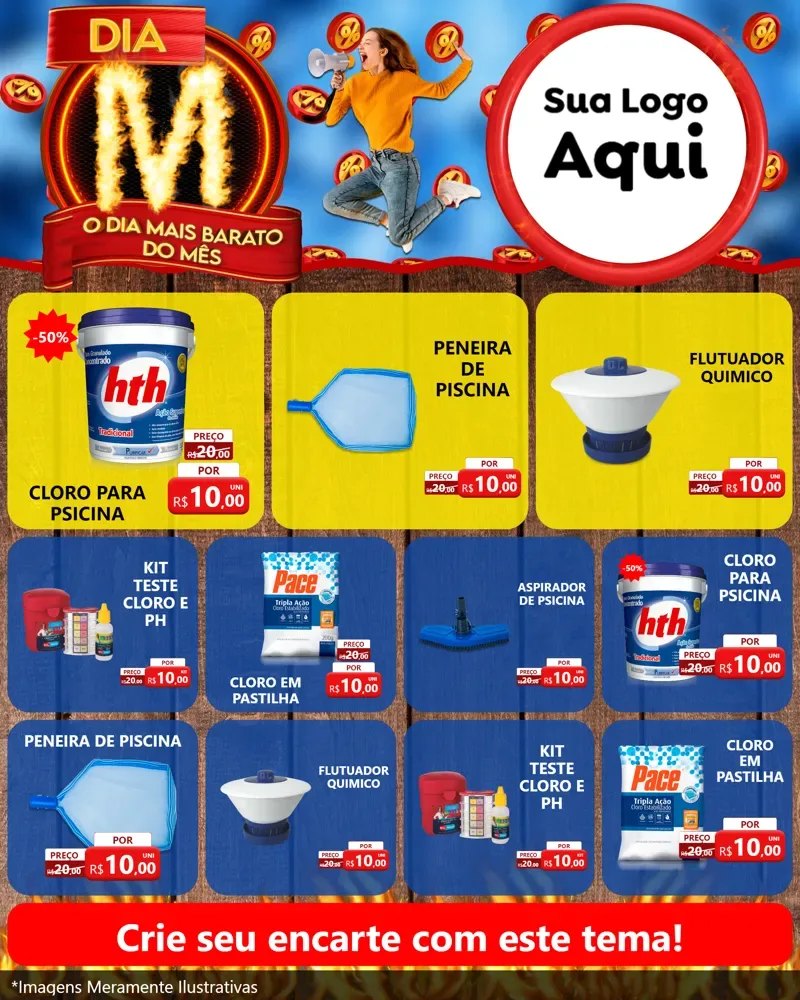 Modelo de Rede Social para Feed Instagram com o tema Dia M - O Dia Mais Barato Do Mês para Produtos para Piscina
