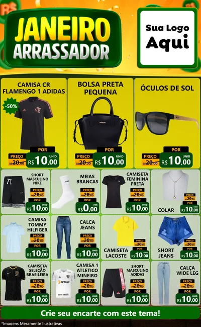 Modelo de Encarte para Encarte Grande com o tema Janeiro Arrasador para Roupas e acessórios