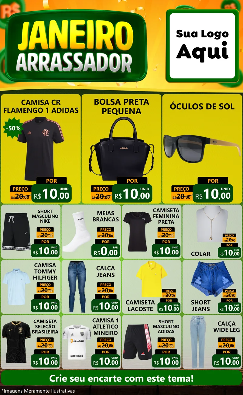 Modelo de Encarte para Encarte Grande com o tema Janeiro Arrasador para Roupas e acessórios