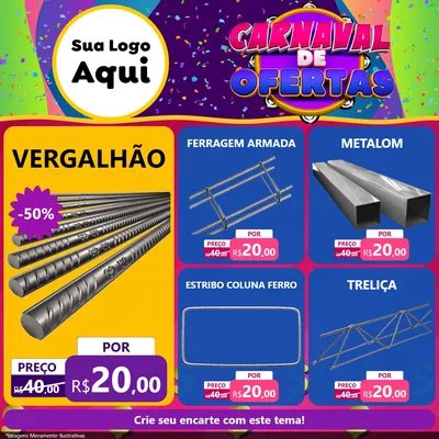 Modelo de Rede Social para Feed Facebook com o tema Carnaval de Ofertas para Ferragens