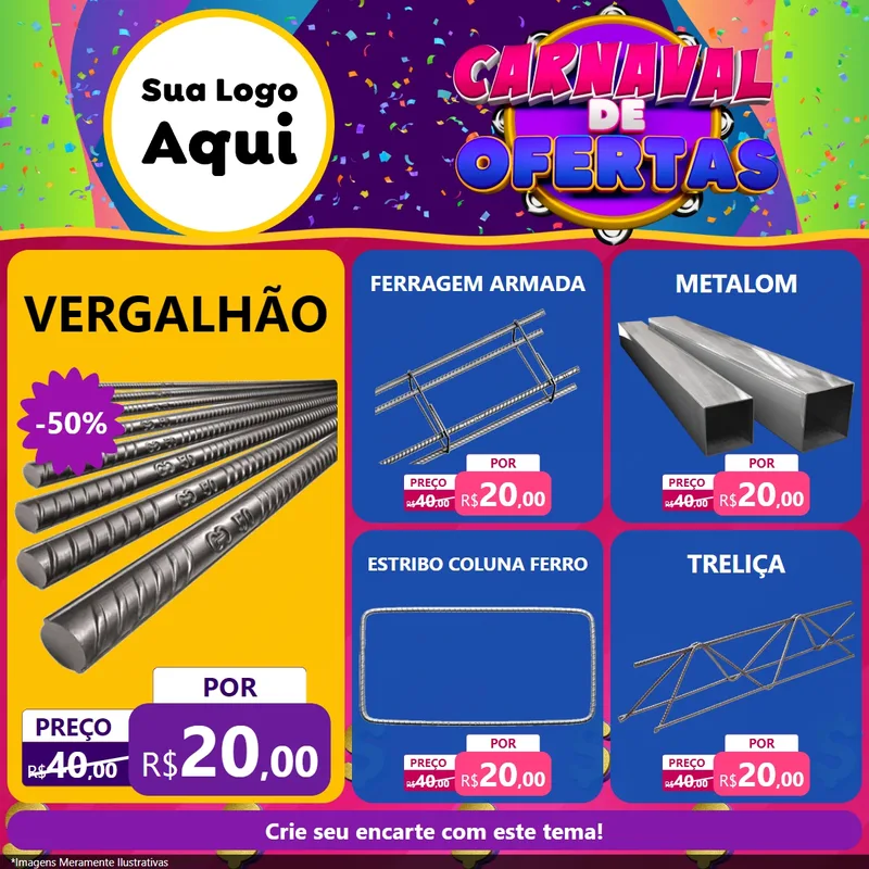 Modelo de Rede Social para Feed Facebook com o tema Carnaval de Ofertas para Ferragens