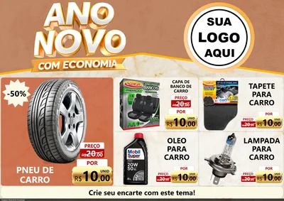 Modelo de Encarte para Encarte A4 Horizontal com o tema Ano Novo Com Economia para Auto peças