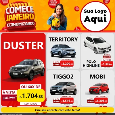 Modelo de Rede Social para Feed Facebook com o tema Comece Janeiro Economizando para Concessionaria de Carros
