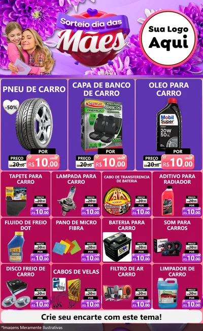 Modelo de Encarte para Encarte Grande com o tema Sorteio Dia das Mães para Auto peças