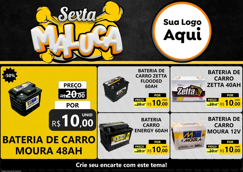 Modelo de Encarte para Encarte A4 Horizontal com o tema Sexta Maluca para Baterias Elétricas