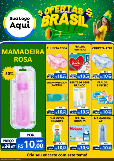 Modelo de Encarte para Encarte A4 Vertical com o tema Ofertas Semana do Brasil para Bebês