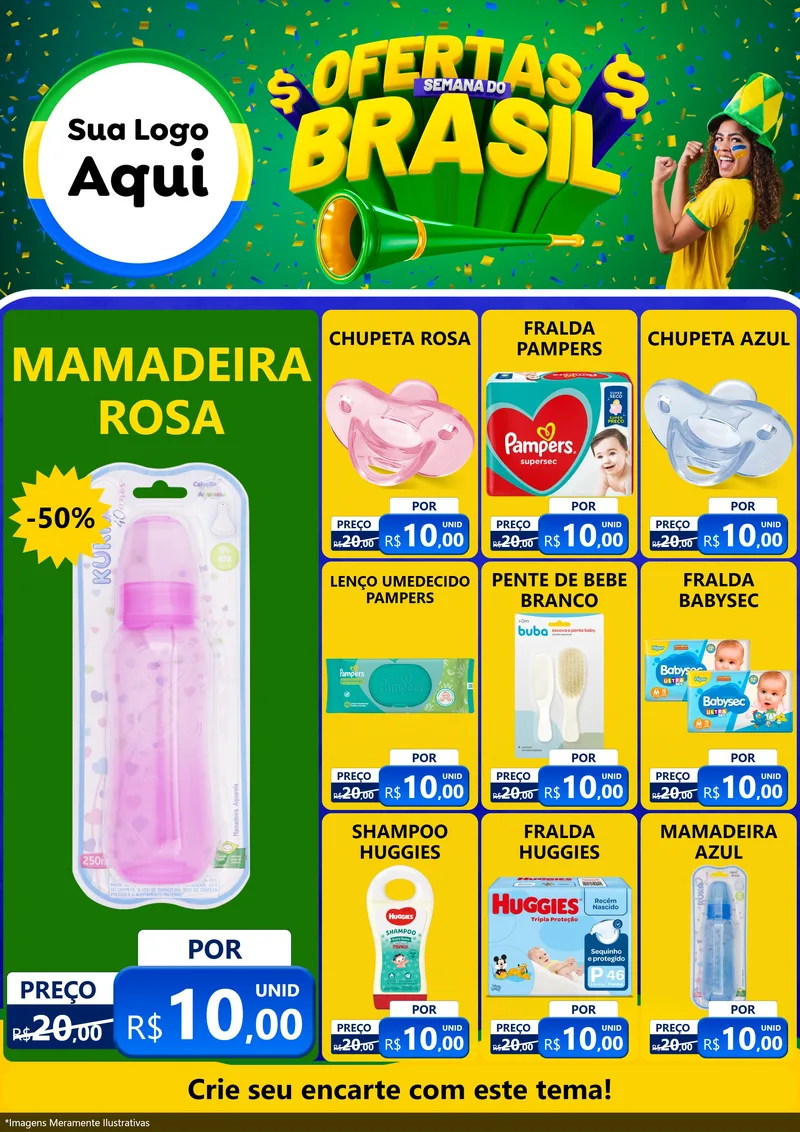 Modelo de Encarte para Encarte A4 Vertical com o tema Ofertas Semana do Brasil para Bebês