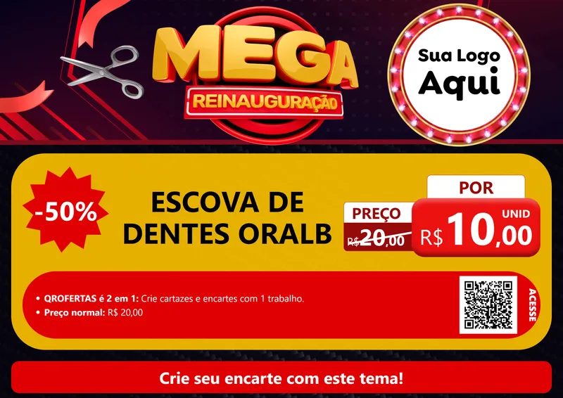 Modelo de Cartaz para Cartaz A4 Horizontal com o tema Mega Reinauguração para Higiene Pessoal