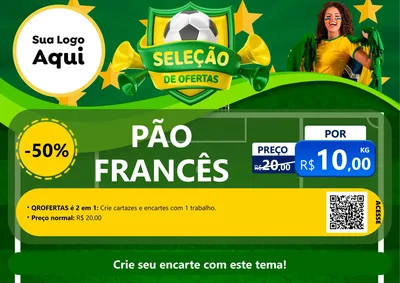 Modelo de Cartaz para Cartaz A4 Horizontal com o tema Seleção de Ofertas - Copa para Padaria