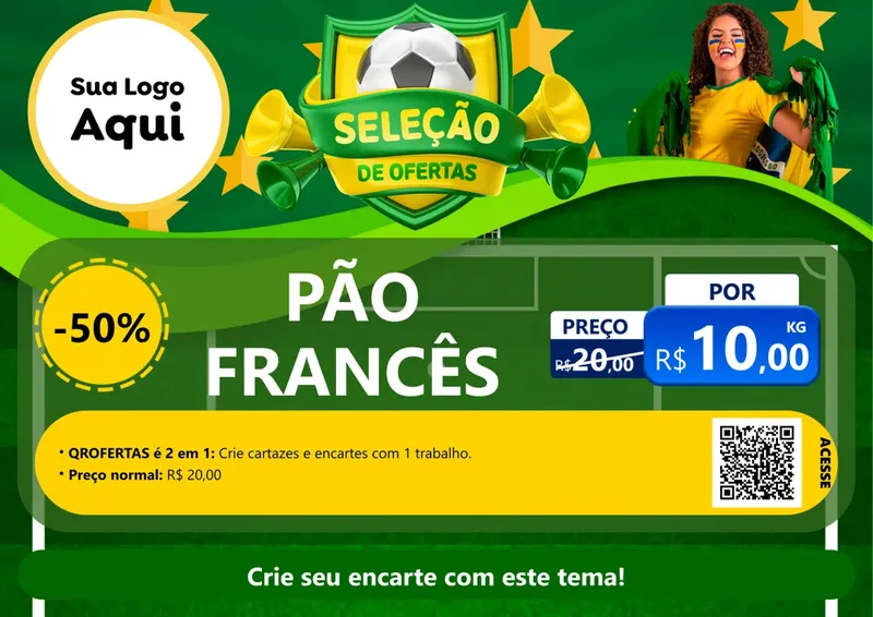Modelo de Cartaz para Cartaz A4 Horizontal com o tema Seleção de Ofertas - Copa para Padaria