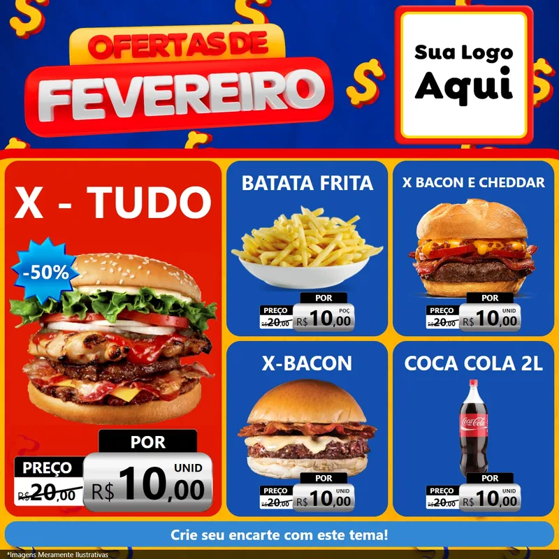Modelo de Rede Social para Feed Facebook com o tema Ofertas de Fevereiro para Hamburgueria