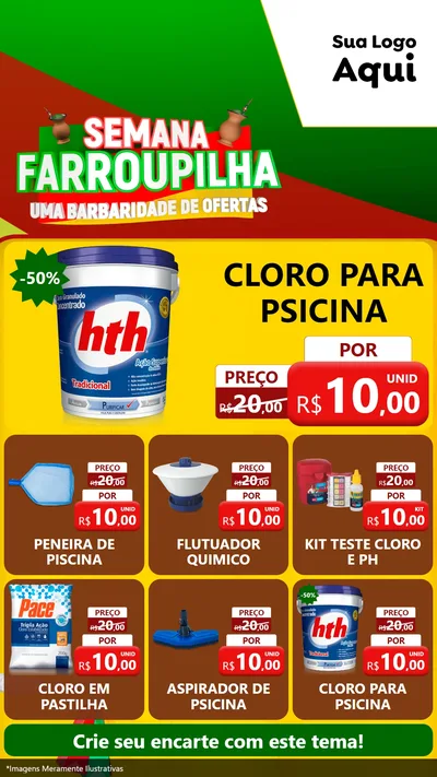 Modelo de Rede Social para Stories com o tema Semana Farroupilha - Uma Barbaridade de Ofertas para Produtos para Piscina