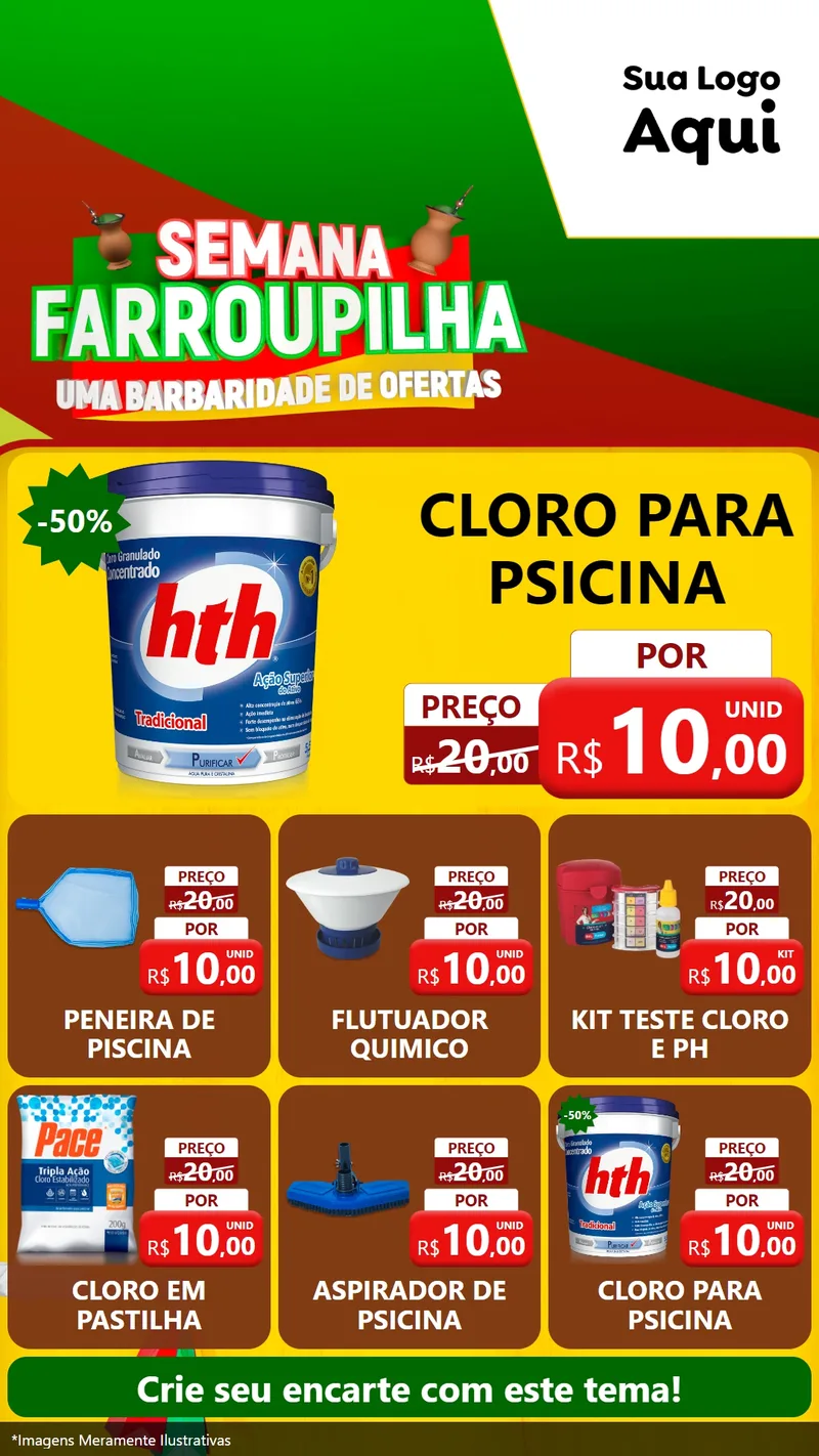 Modelo de Rede Social para Stories com o tema Semana Farroupilha - Uma Barbaridade de Ofertas para Produtos para Piscina
