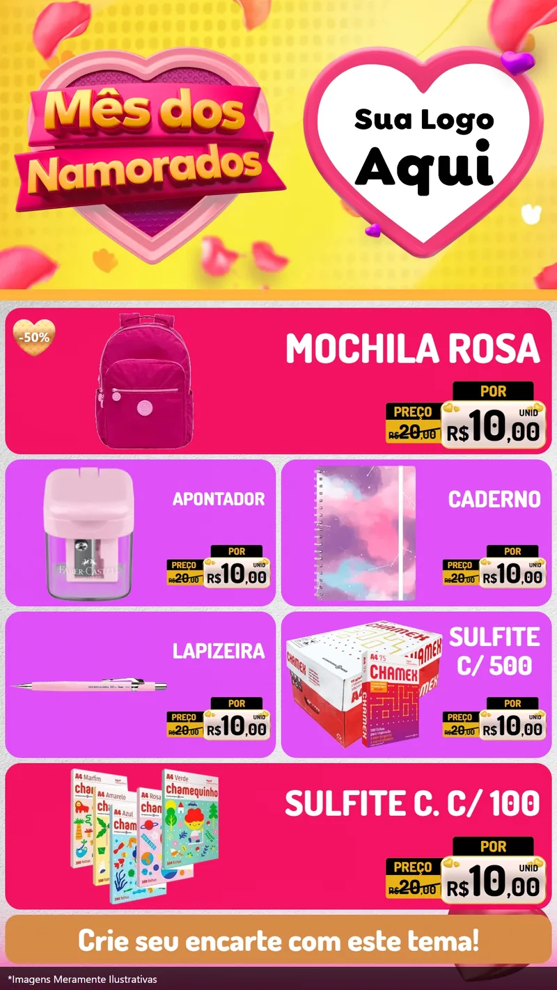 Modelo de TV para TV Vertical com o tema Mês dos Namorados para Papelaria