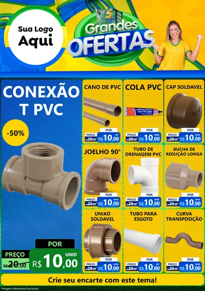 Modelo de Encarte para Encarte A4 Vertical com o tema Grandes Ofertas para Tubos e conexões