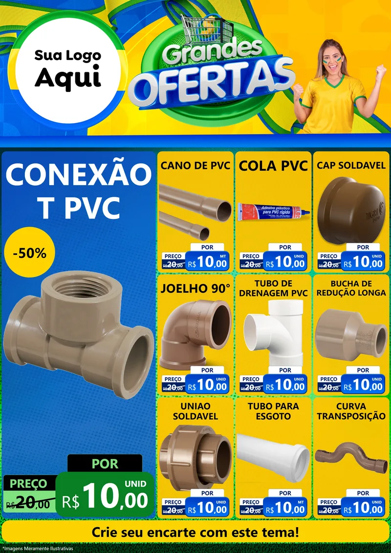 Modelo de Encarte para Encarte A4 Vertical com o tema Grandes Ofertas para Tubos e conexões