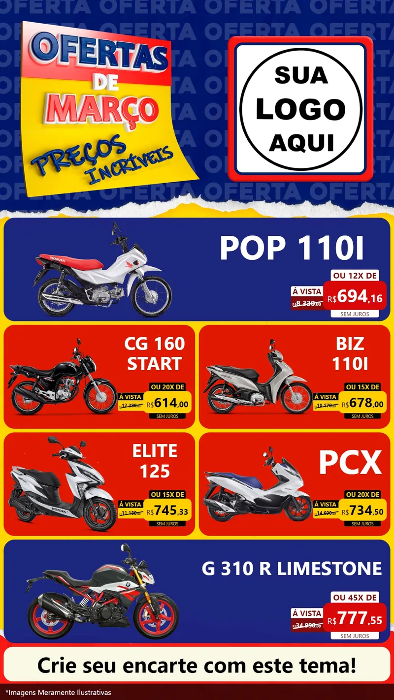 Modelo de TV para TV Vertical com o tema Ofertas de Março - Preços Incríveis para Concessionaria de Motos
