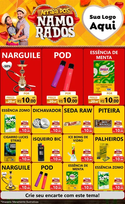 Modelo de Encarte para Encarte Grande com o tema Arraiá dos Namorados para Tabacaria