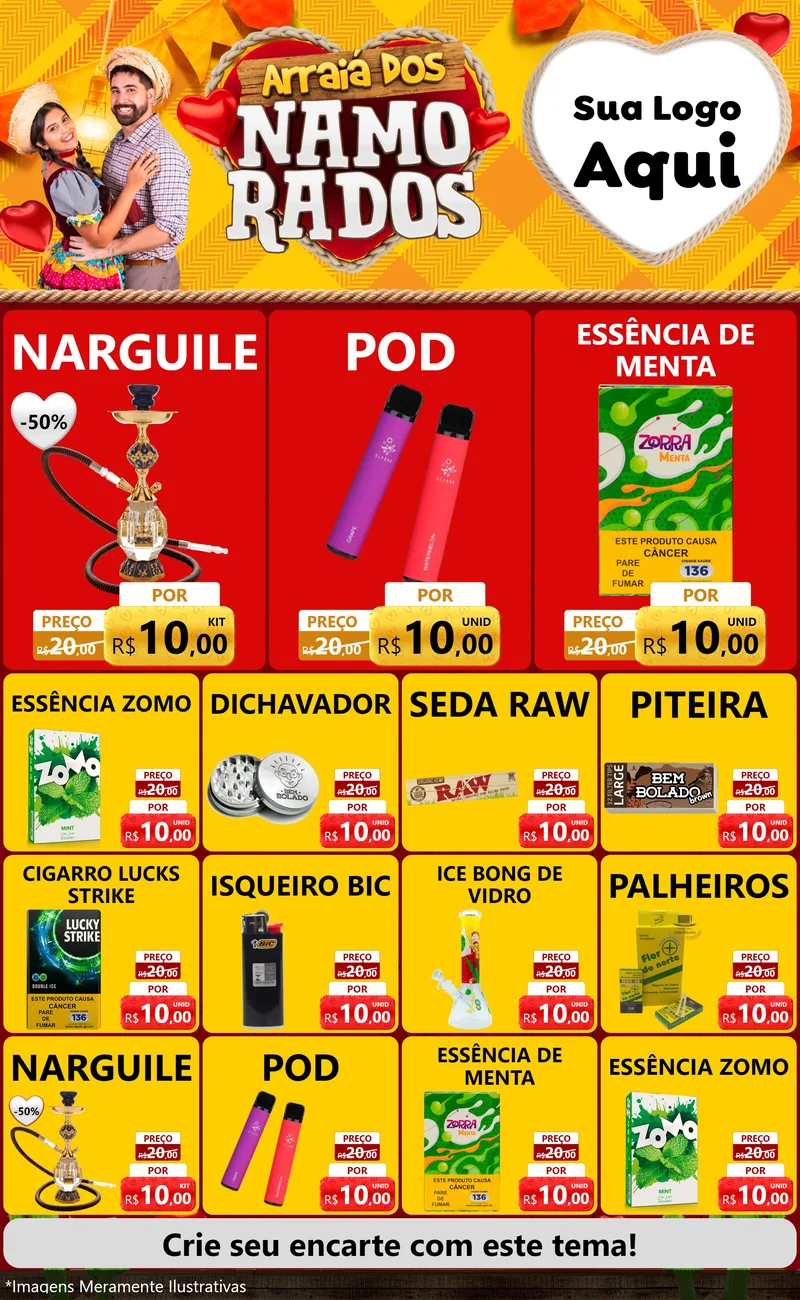 Modelo de Encarte para Encarte Grande com o tema Arraiá dos Namorados para Tabacaria