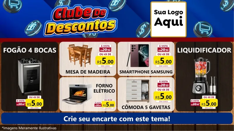Modelo de TV para TV Horizontal com o tema Clube de Descontos para Móveis e Eletro