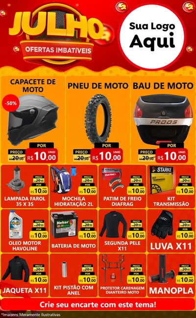 Modelo de Encarte para Encarte Grande com o tema Julho Ofertas Imbatíveis para Moto peças