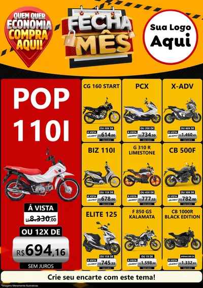 Modelo de Encarte para Encarte A4 Vertical com o tema Fecha Mês para Concessionaria de Motos