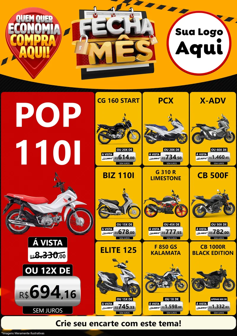 Modelo de Encarte para Encarte A4 Vertical com o tema Fecha Mês para Concessionaria de Motos