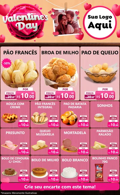 Modelo de Encarte para Encarte Grande com o tema Valentine's Day para Padaria