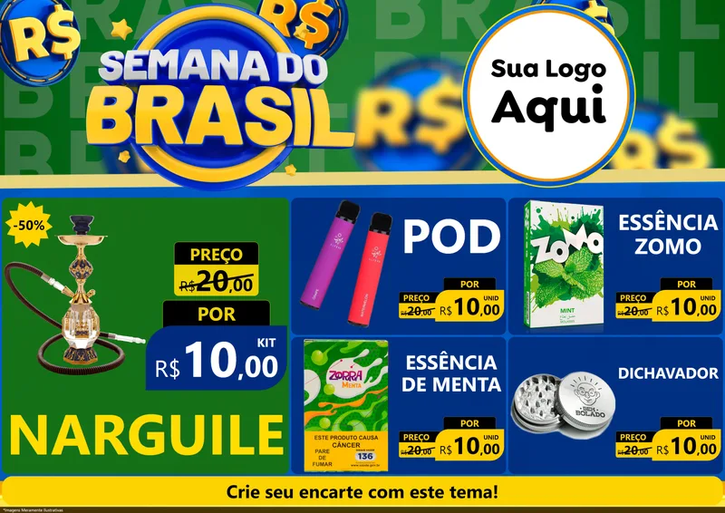 Modelo de Encarte para Encarte A4 Horizontal com o tema Semana Do Brasil para Tabacaria