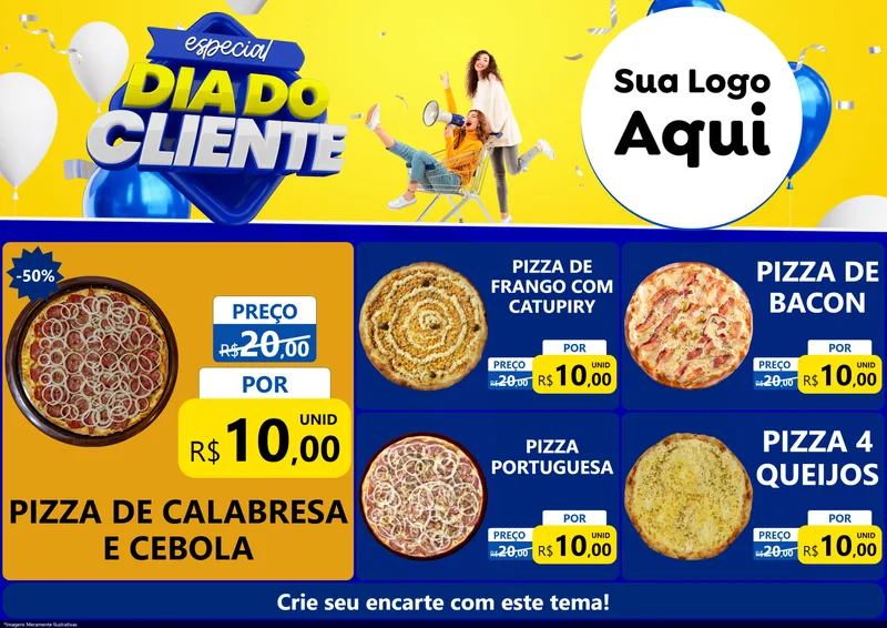 Modelo de Encarte para Encarte A4 Horizontal com o tema Especial Dia do Cliente para Pizzaria