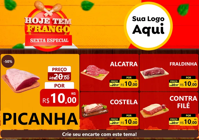 Modelo de Encarte para Encarte A4 Horizontal com o tema Hoje tem Frango Sexta Especial para Açougue