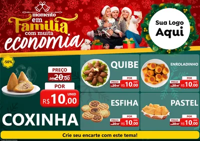 Modelo de Encarte para Encarte A4 Horizontal com o tema Momento em Família (Natal) para Salgadaria
