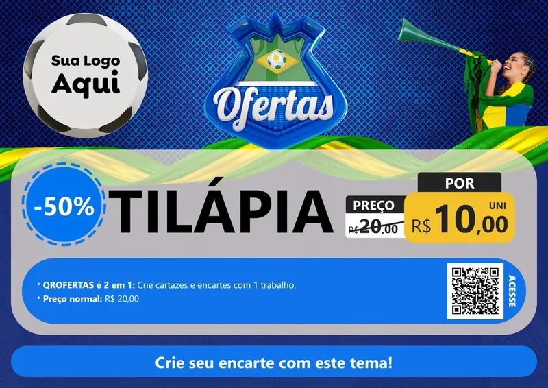 Modelo de Cartaz para Cartaz A4 Horizontal com o tema Ofertas (Futebol) para Peixaria