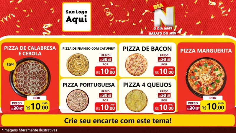 Modelo de TV para TV Horizontal com o tema Dia N o Dia Mais Barato do Mês para Pizzaria