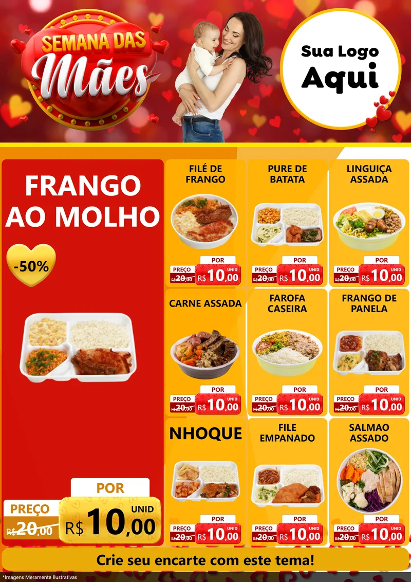 Modelo de Encarte para Encarte A4 Vertical com o tema Semana das Mães para Restaurante