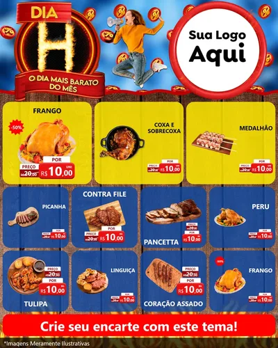 Modelo de Rede Social para Feed Instagram com o tema Dia H - O Dia Mais Barato Do Mês para Assados