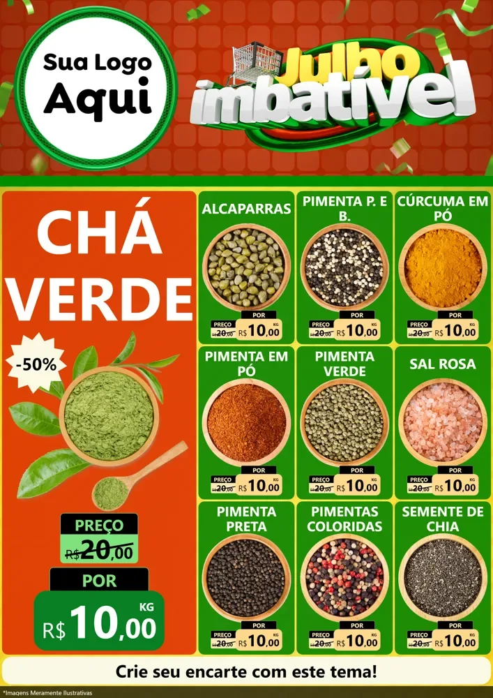 Modelo de Encarte para Encarte A4 Vertical com o tema Julho Imbatível para Produtos Naturais