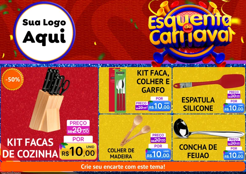 Modelo de Encarte para Encarte A4 Horizontal com o tema Esquenta de Carnaval para Utilidades Domésticas