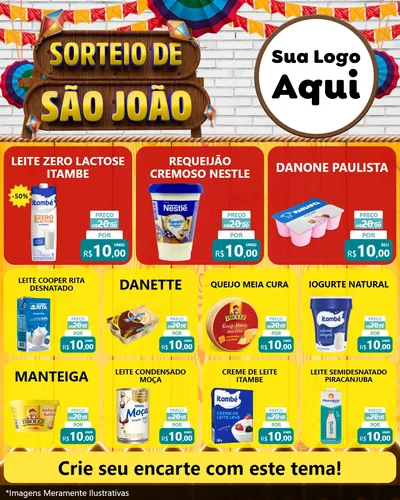 Modelo de Rede Social para Feed Instagram com o tema Sorteio de São João para Frios e Laticínios