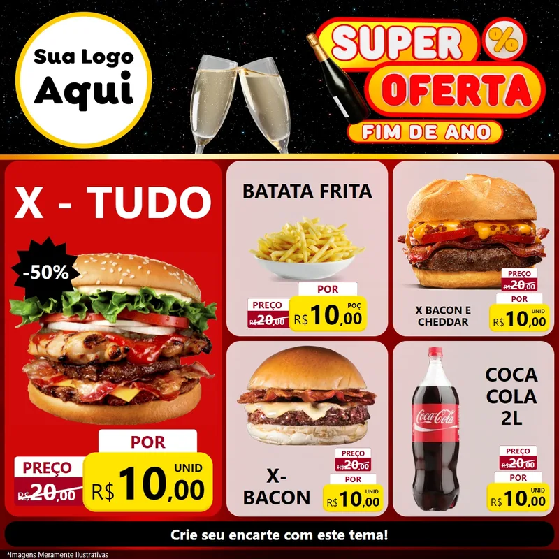 Modelo de Rede Social para Feed Facebook com o tema Super Oferta Fim de Ano para Hamburgueria
