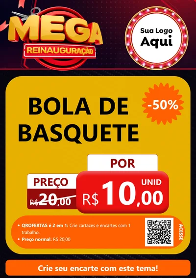Modelo de Cartaz para Cartaz A4 Vertical com o tema Mega Reinauguração para Artigos Esportivos