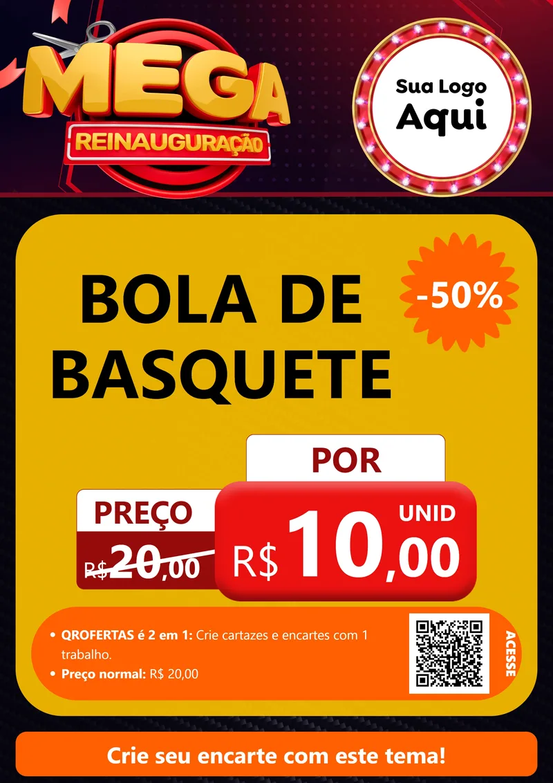 Modelo de Cartaz para Cartaz A4 Vertical com o tema Mega Reinauguração para Artigos Esportivos