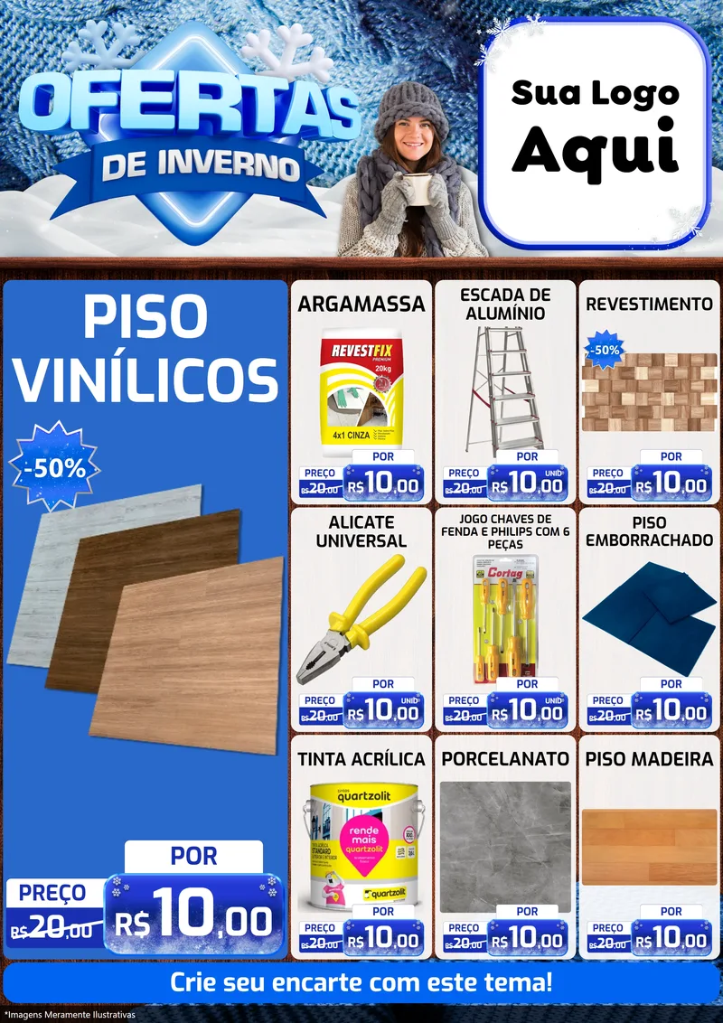 Modelo de Encarte para Encarte A4 Vertical com o tema Ofertas de Inverno para Material para Construção