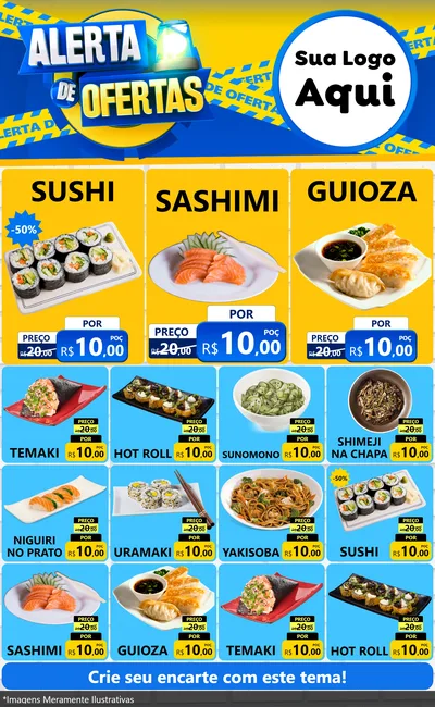 Modelo de Encarte para Encarte Grande com o tema Alerta de Ofertas para Comida japonesa