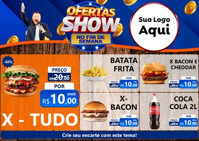 Modelo de Encarte para Encarte A4 Horizontal com o tema Ofertas Show No Fim De Semana para Hamburgueria
