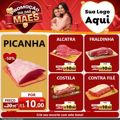 Modelo de Rede Social para Feed Facebook com o tema Promoção Dia das Mães para Açougue