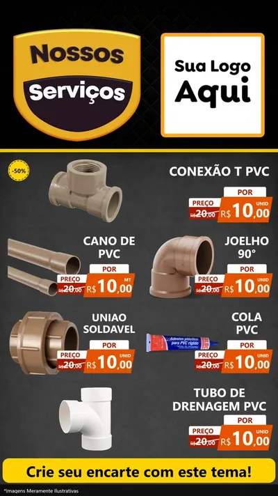 Modelo de TV para TV Vertical com o tema Nossos Serviços para Tubos e conexões